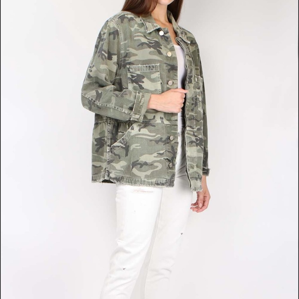 AMO Rosie Denim Army Military Style Jacket Women’s Size S Camo Green